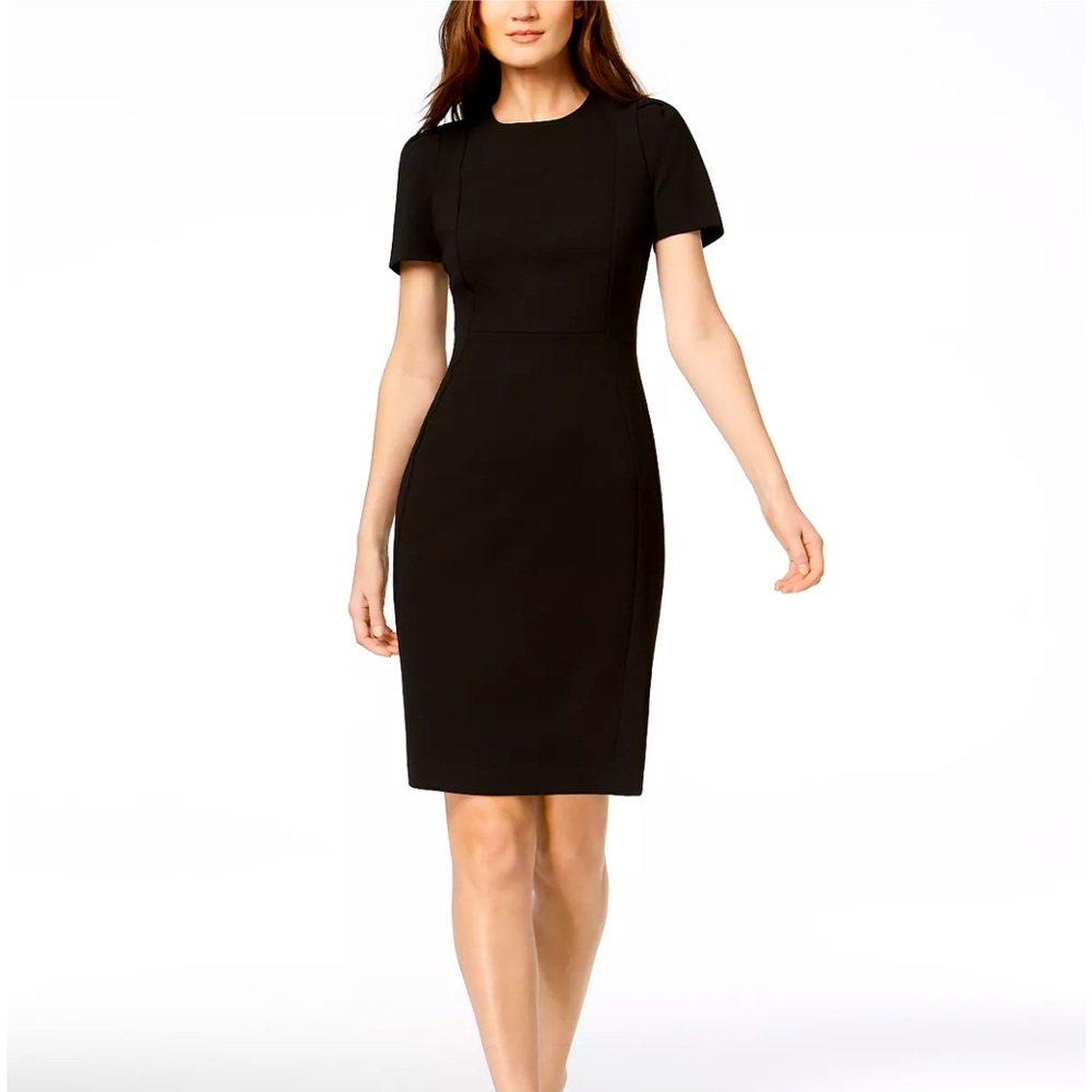 Calvin Klein Seamed Scuba Crepe Sheath Dress - NWT - Black - 16